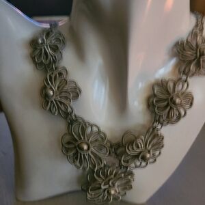 Silver grey flower necklace